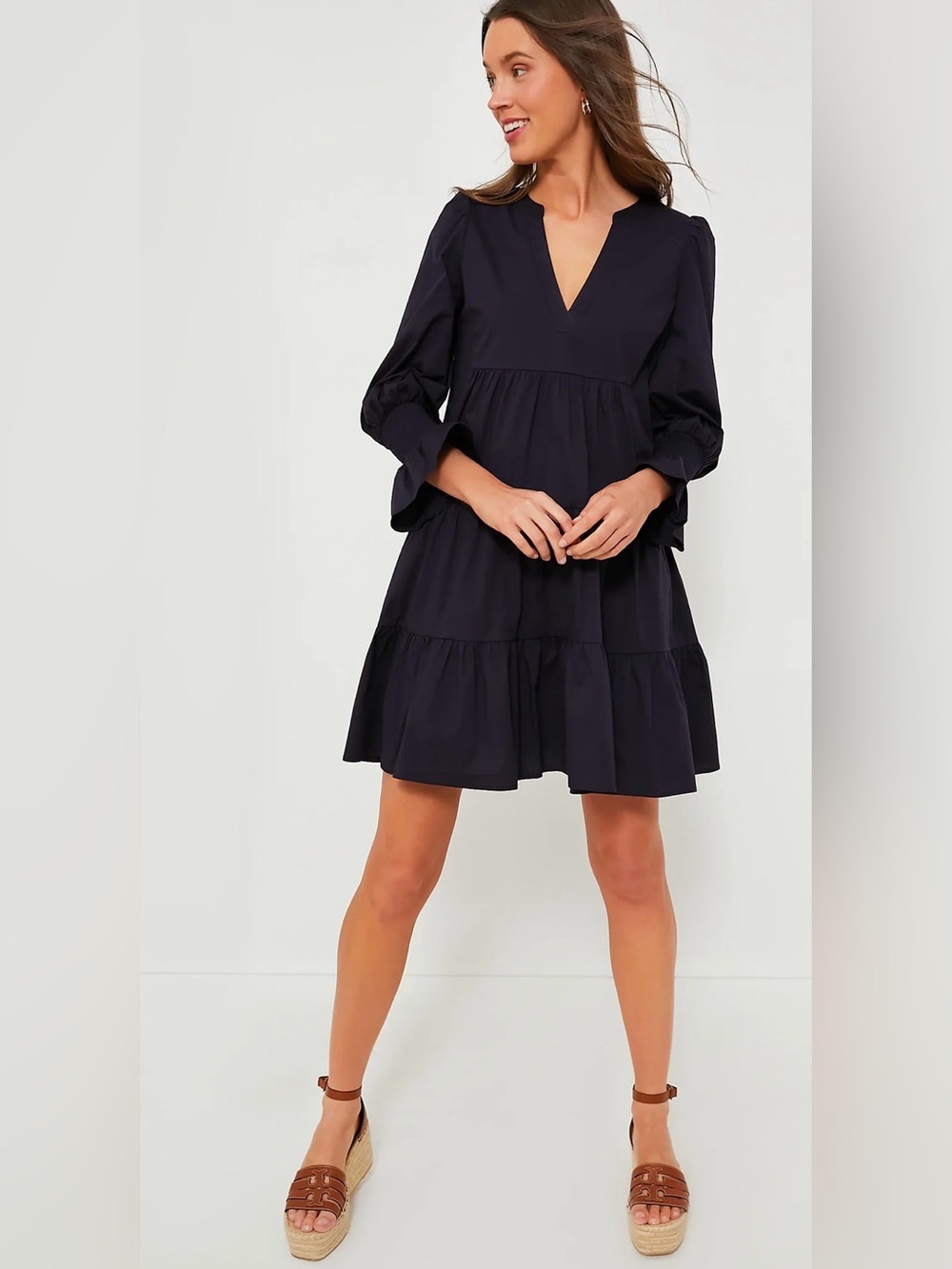 Tuckernuck Pomander Place Navy Cotton Poplin Kenzo Dress M Tiered Ruffle Mini